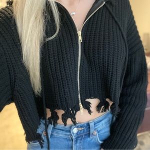 Black Zip-Up Hooded Jacket Size S